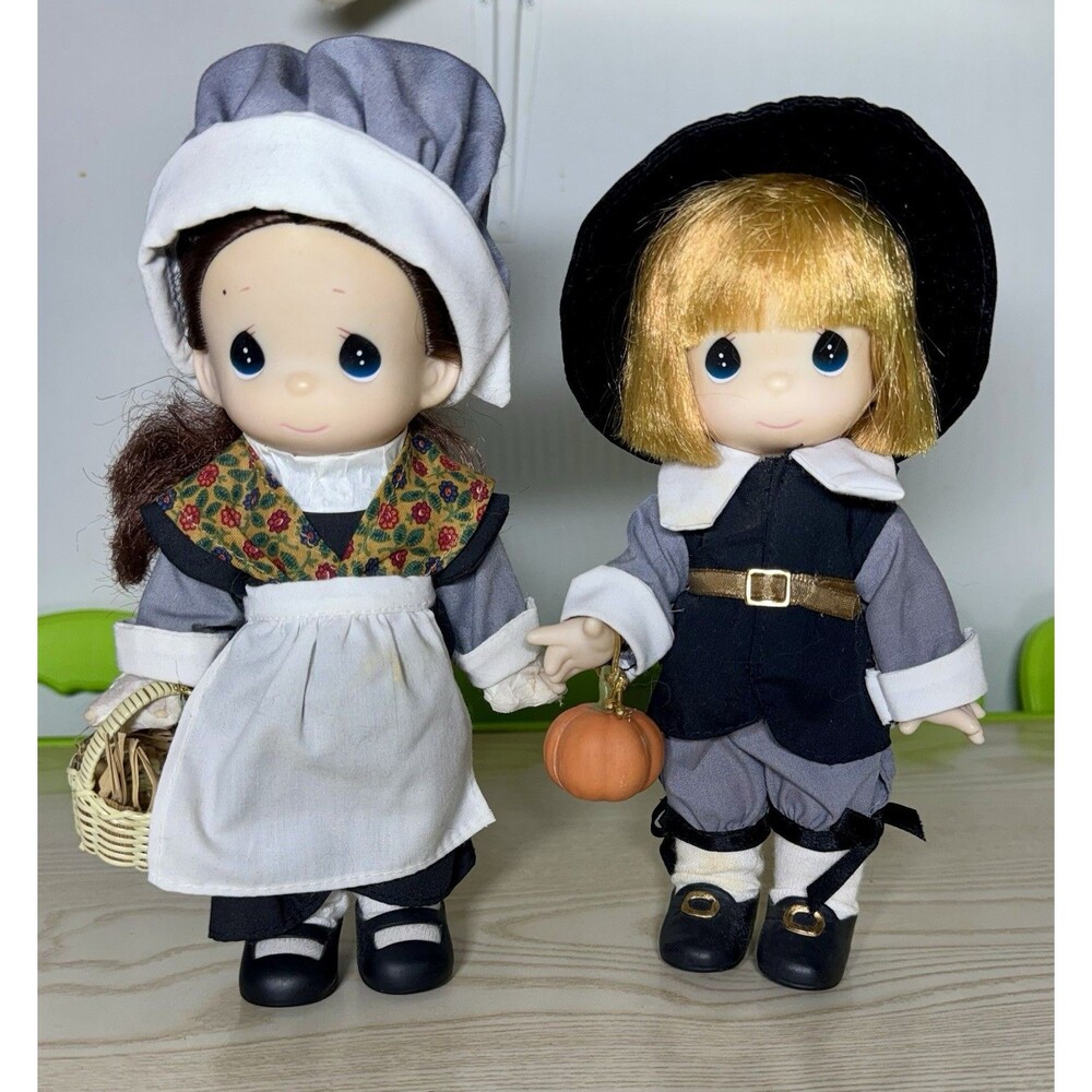 Precious Moments Pilgrim Mr Mrs Doll Set Thanksgiving Holiday 9 Rare Vintage New